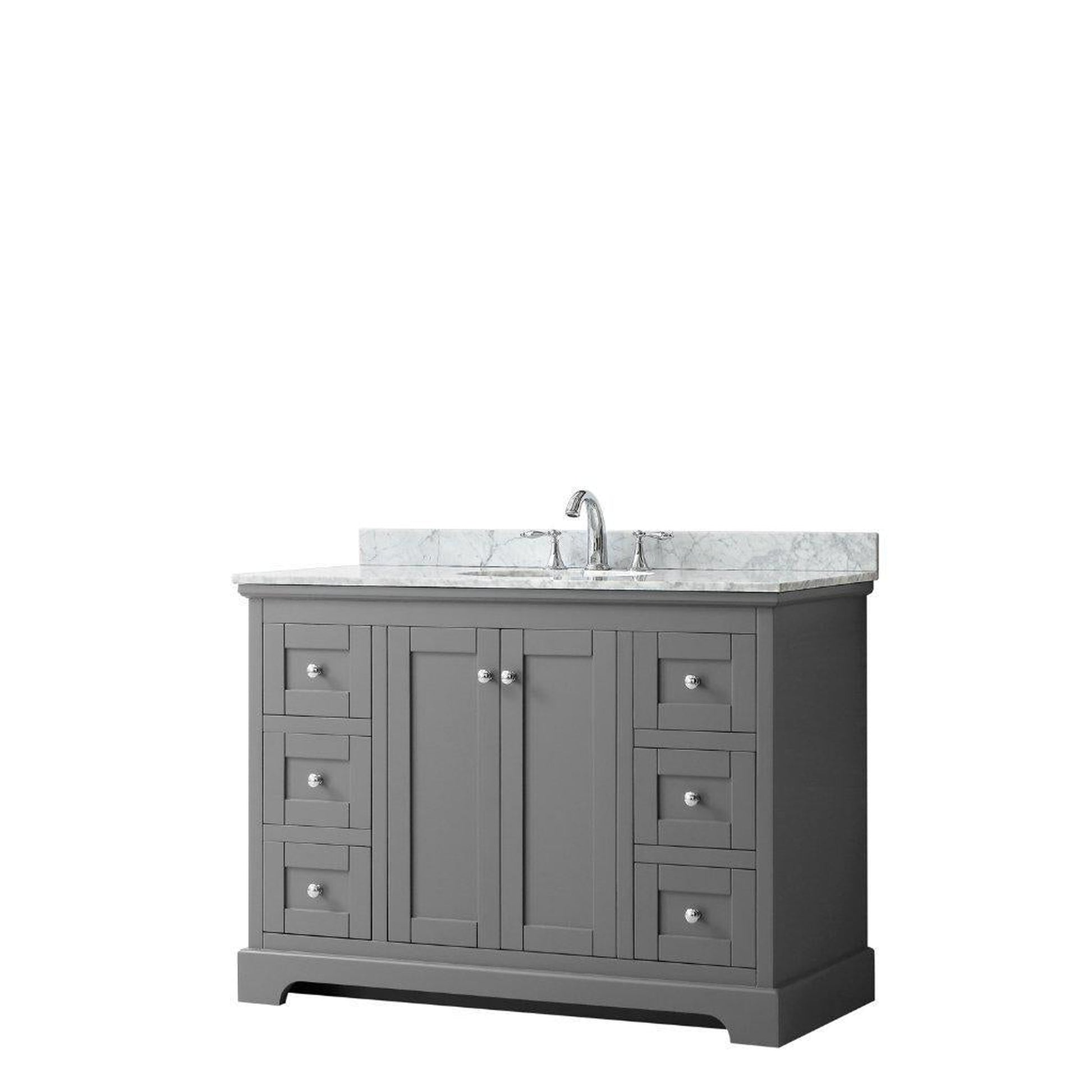 Wyndham Collection Avery 48" Dark Gray Single Bathroom Vanity With White Carrara Marble Countertop With 3-Hole Faucet And 8" Oval Sink