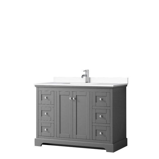 Wyndham Collection Avery 48" Dark Gray Single Bathroom Vanity With White Cultured Marble Countertop With 1-Hole Faucet And Square Sink
