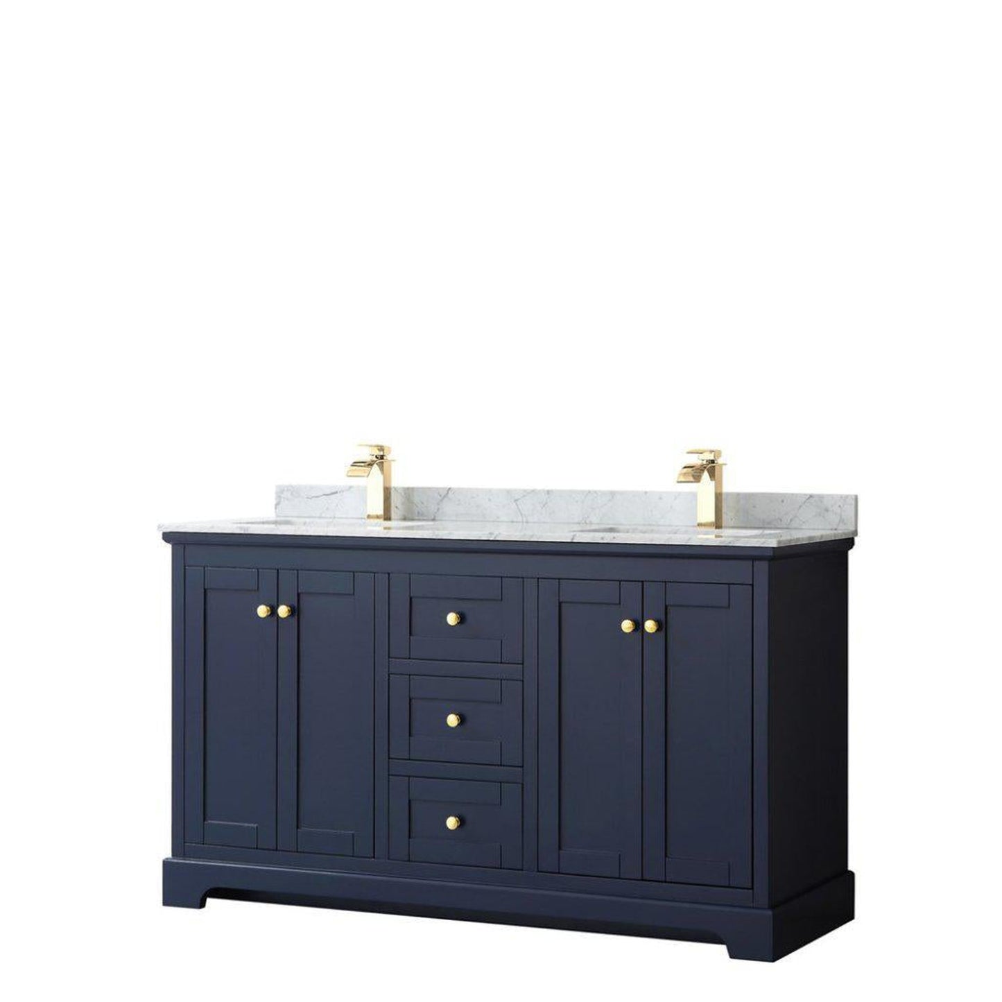 Wyndham Collection Avery 60" Dark Blue Double Bathroom Vanity With White Carrara Marble Countertop With 1-Hole Faucet And Square Sink