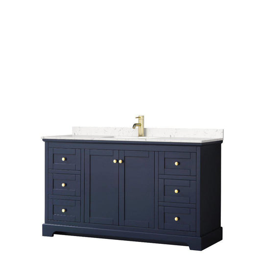 Wyndham Collection Avery 60" Dark Blue Single Bathroom Vanity With Light-Vein Cultured Marble Countertop With 1-Hole Faucet And Square Sink