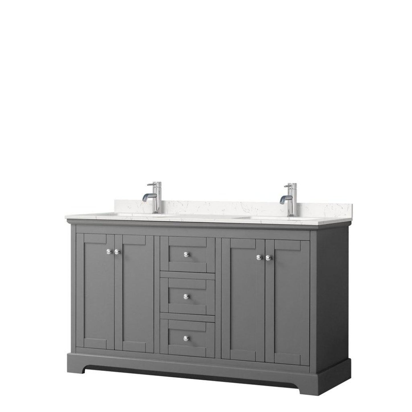 Wyndham Collection Avery 60" Dark Gray Double Bathroom Vanity With Light-Vein Cultured Marble Countertop With 1-Hole Faucet And Square Sink