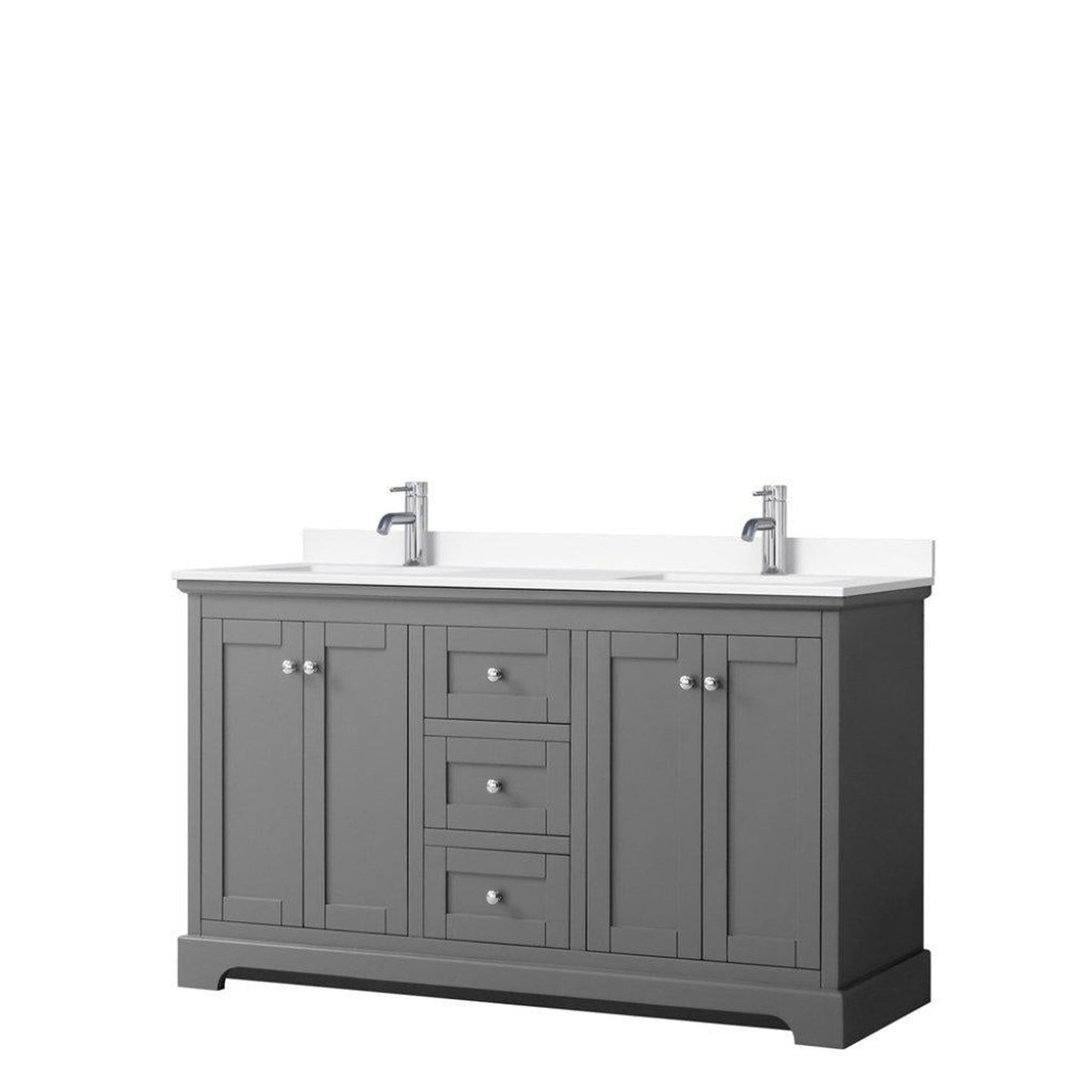 Wyndham Collection Avery 60" Dark Gray Double Bathroom Vanity With White Cultured Marble Countertop With 1-Hole Faucet And Square Sink