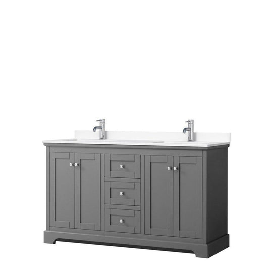 Wyndham Collection Avery 60" Dark Gray Double Bathroom Vanity With White Cultured Marble Countertop With 1-Hole Faucet And Square Sink