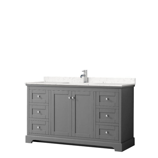 Wyndham Collection Avery 60" Dark Gray Single Bathroom Vanity With Light-Vein Cultured Marble Countertop With 1-Hole Faucet And Square Sink