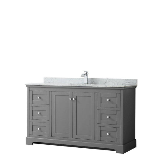 Wyndham Collection Avery 60" Dark Gray Single Bathroom Vanity With White Carrara Marble Countertop With 1-Hole Faucet And Square Sink