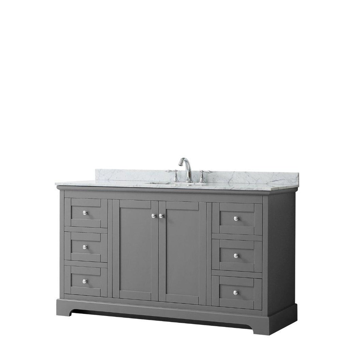 Wyndham Collection Avery 60" Dark Gray Single Bathroom Vanity With White Carrara Marble Countertop With 3-Hole Faucet And 8" Oval Sink