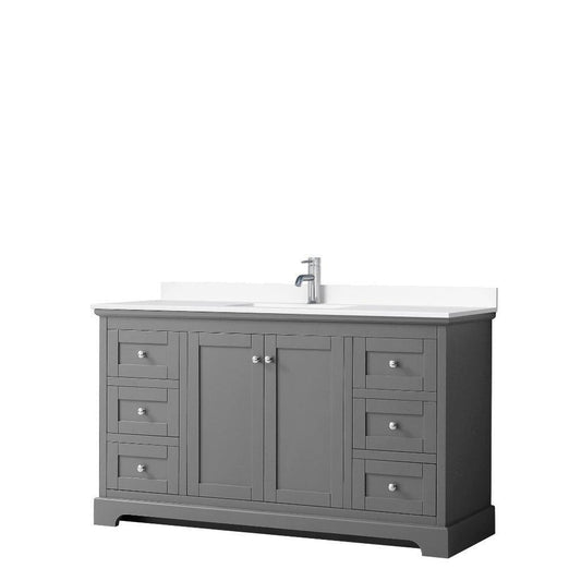 Wyndham Collection Avery 60" Dark Gray Single Bathroom Vanity With White Cultured Marble Countertop With 1-Hole Faucet And Square Sink
