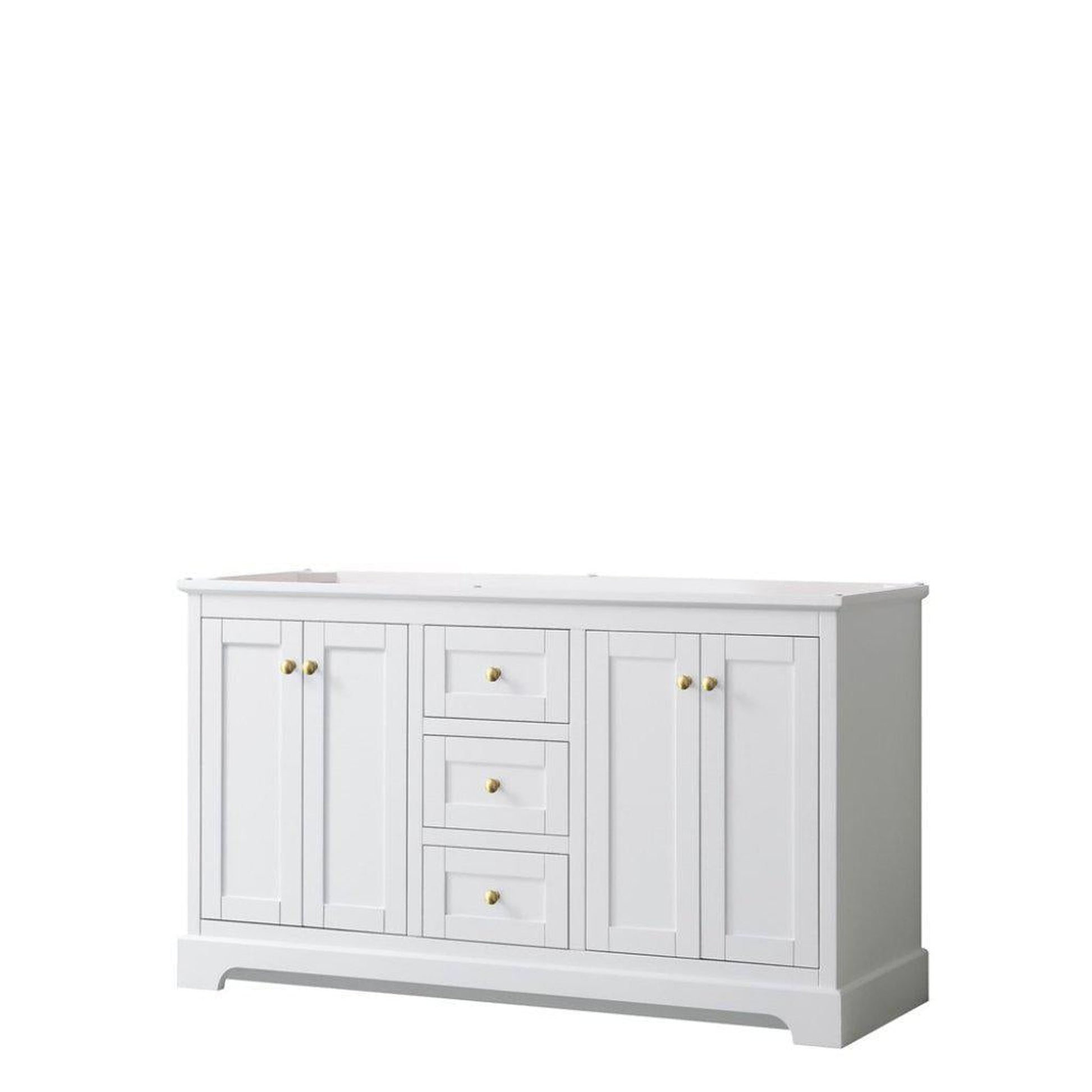 Wyndham Collection Avery 60" White Double Bathroom Vanity, Gold Trims