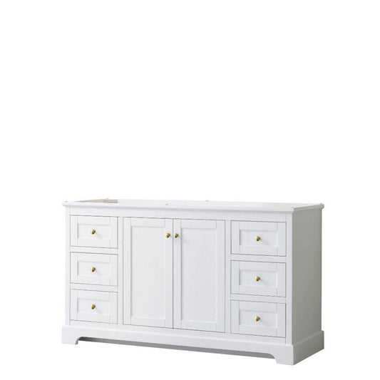 Wyndham Collection Avery 60" White Single Bathroom Vanity, Gold Trims