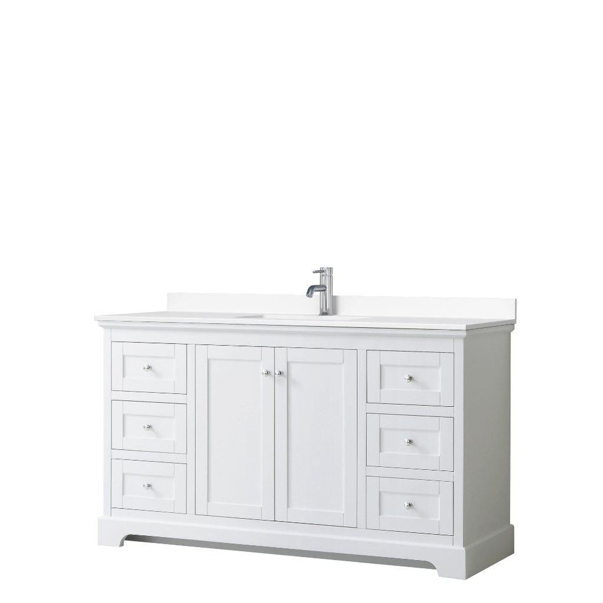 Wyndham Collection Avery 60" White Single Bathroom Vanity, White Cultured Marble Countertop With 1-Hole Faucet, Square Sink, Polished Chrome Trims