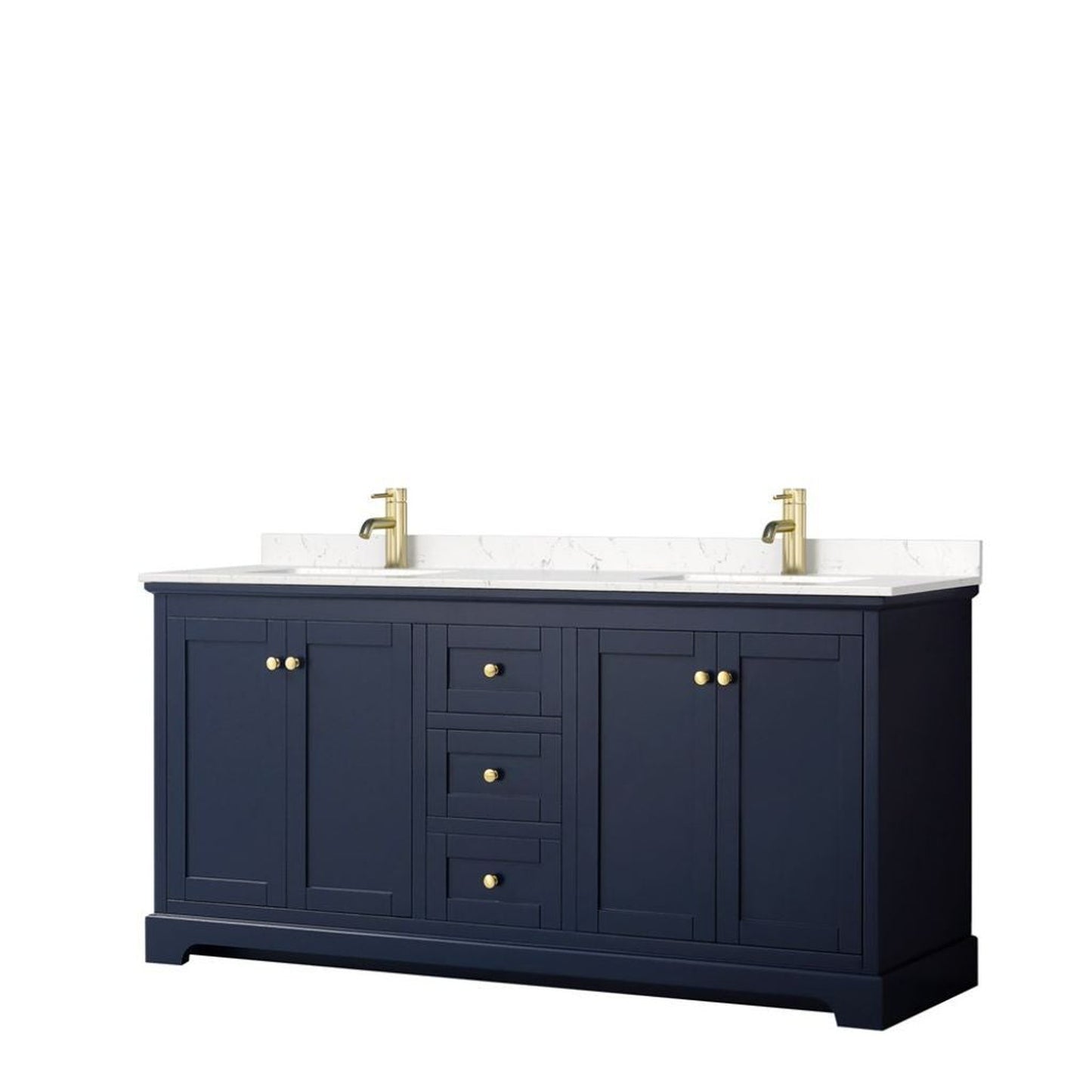 Wyndham Collection Avery 72" Dark Blue Double Bathroom Vanity With Light-Vein Cultured Marble Countertop With 1-Hole Faucet And Square Sink