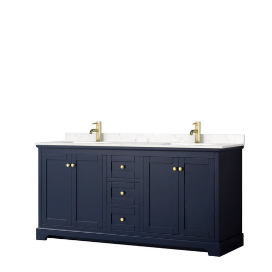 Wyndham Collection Avery 72" Dark Blue Double Bathroom Vanity With Light-Vein Cultured Marble Countertop With 1-Hole Faucet And Square Sink