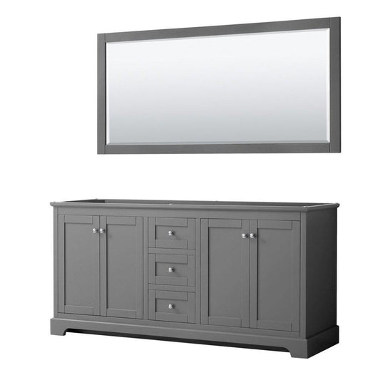 Wyndham Collection Avery 72" Dark Gray Double Bathroom Vanity Set - No Countertop, No Sink, 70" Mirror