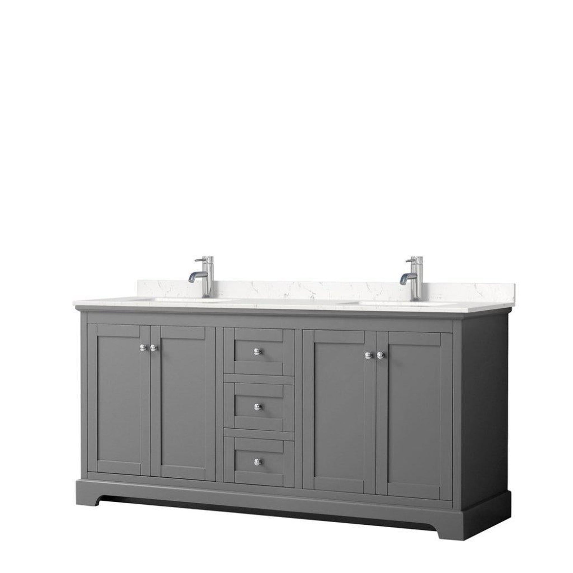 Wyndham Collection Avery 72" Dark Gray Double Bathroom Vanity With Light-Vein Cultured Marble Countertop With 1-Hole Faucet And Square Sink