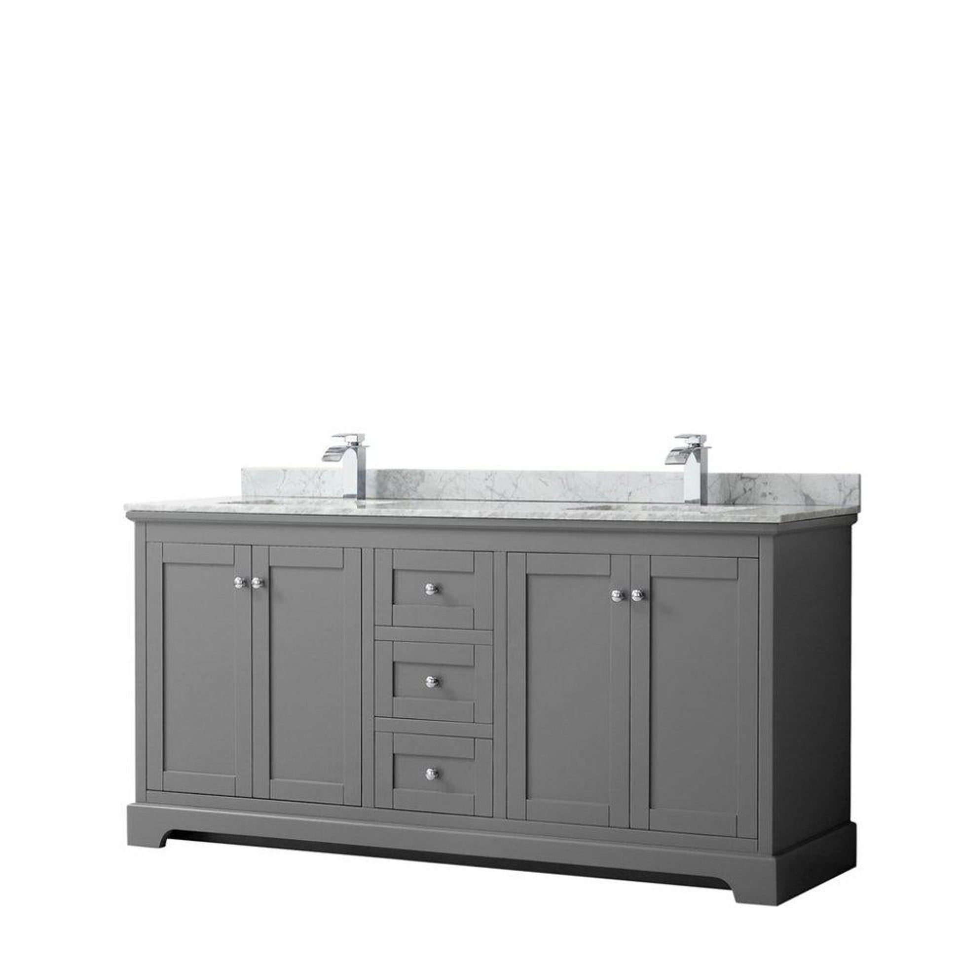 Wyndham Collection Avery 72" Dark Gray Double Bathroom Vanity With White Carrara Marble Countertop With 1-Hole Faucet And Square Sink