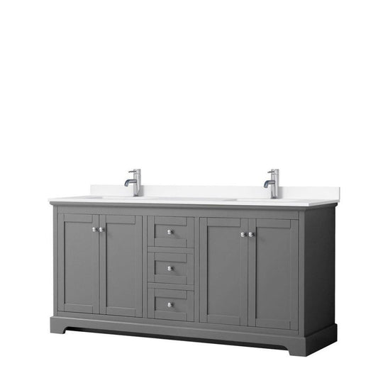 Wyndham Collection Avery 72" Dark Gray Double Bathroom Vanity With White Cultured Marble Countertop With 1-Hole Faucet And Square Sink