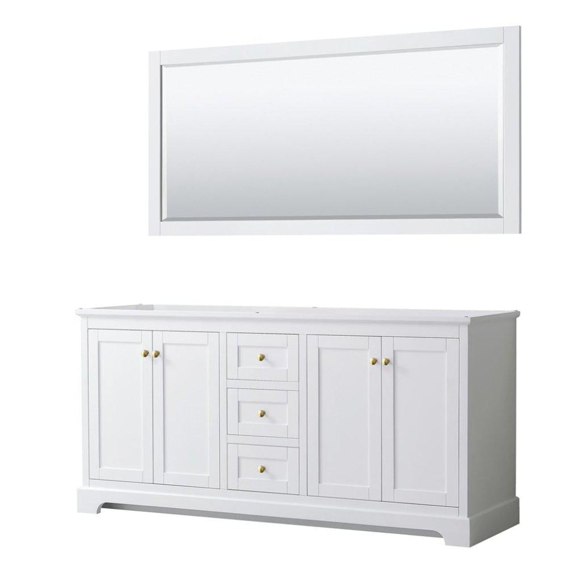 Wyndham Collection Avery 72" White Double Bathroom Vanity Set, 70" Mirror, Gold Trims