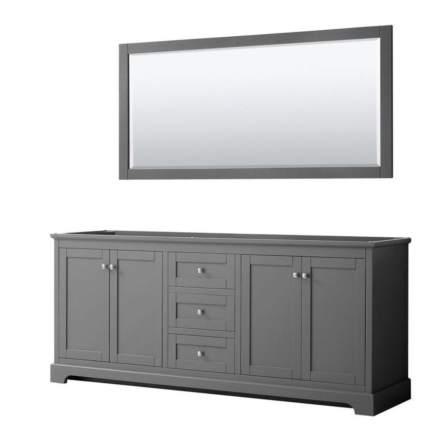 Wyndham Collection Avery 80" Dark Gray Double Bathroom Vanity Set - No Countertop, No Sink, 70" Mirror
