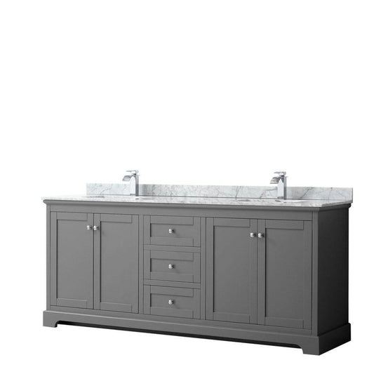 Wyndham Collection Avery 80" Dark Gray Double Bathroom Vanity With White Carrara Marble Countertop With 1-Hole Faucet And Square Sink