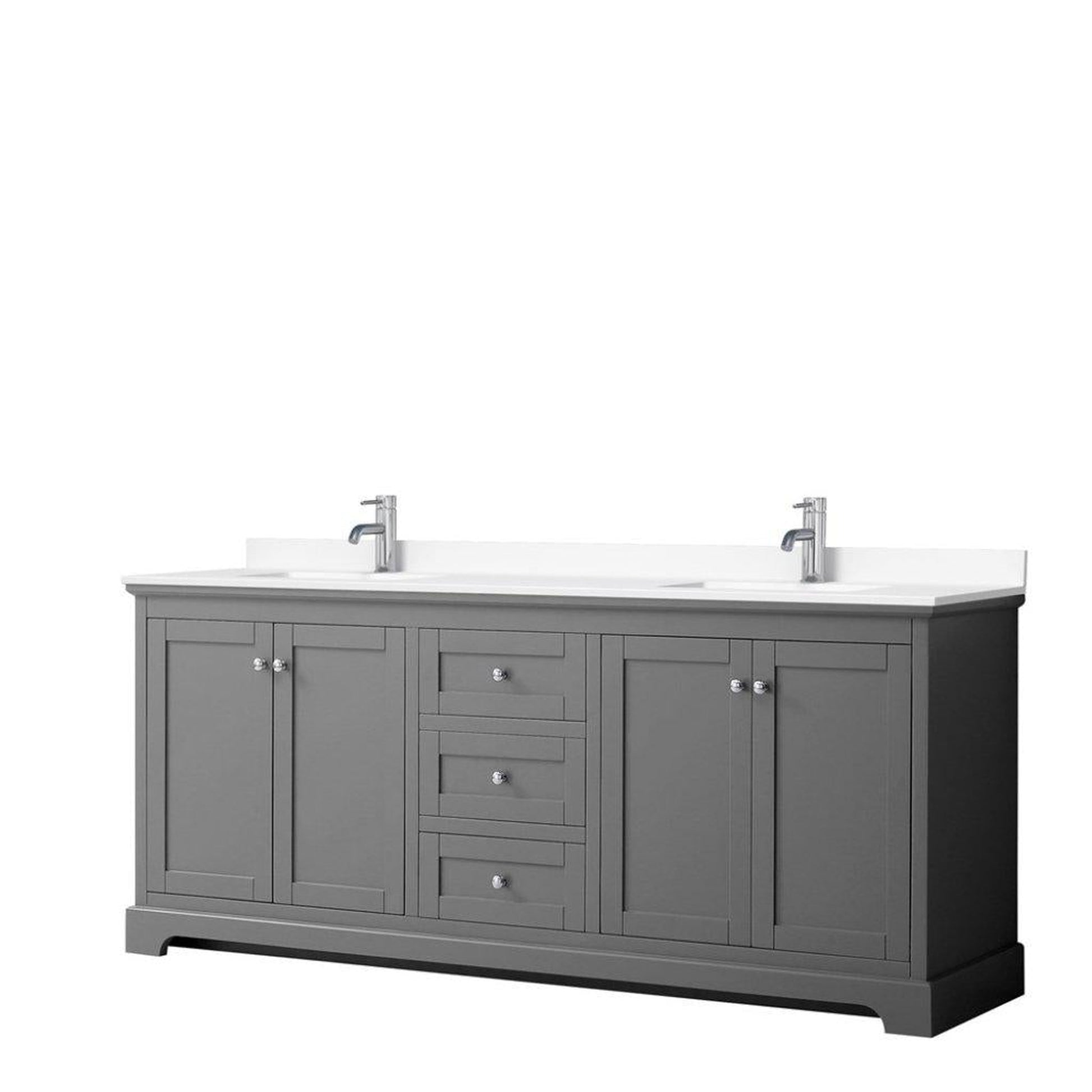 Wyndham Collection Avery 80" Dark Gray Double Bathroom Vanity With White Cultured Marble Countertop With 1-Hole Faucet And Square Sink
