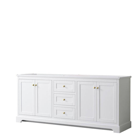 Wyndham Collection Avery 80" White Double Bathroom Vanity, Gold Trims