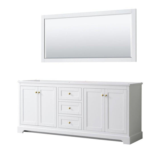 Wyndham Collection Avery 80" White Double Bathroom Vanity Set, 70" Mirror, Gold Trims