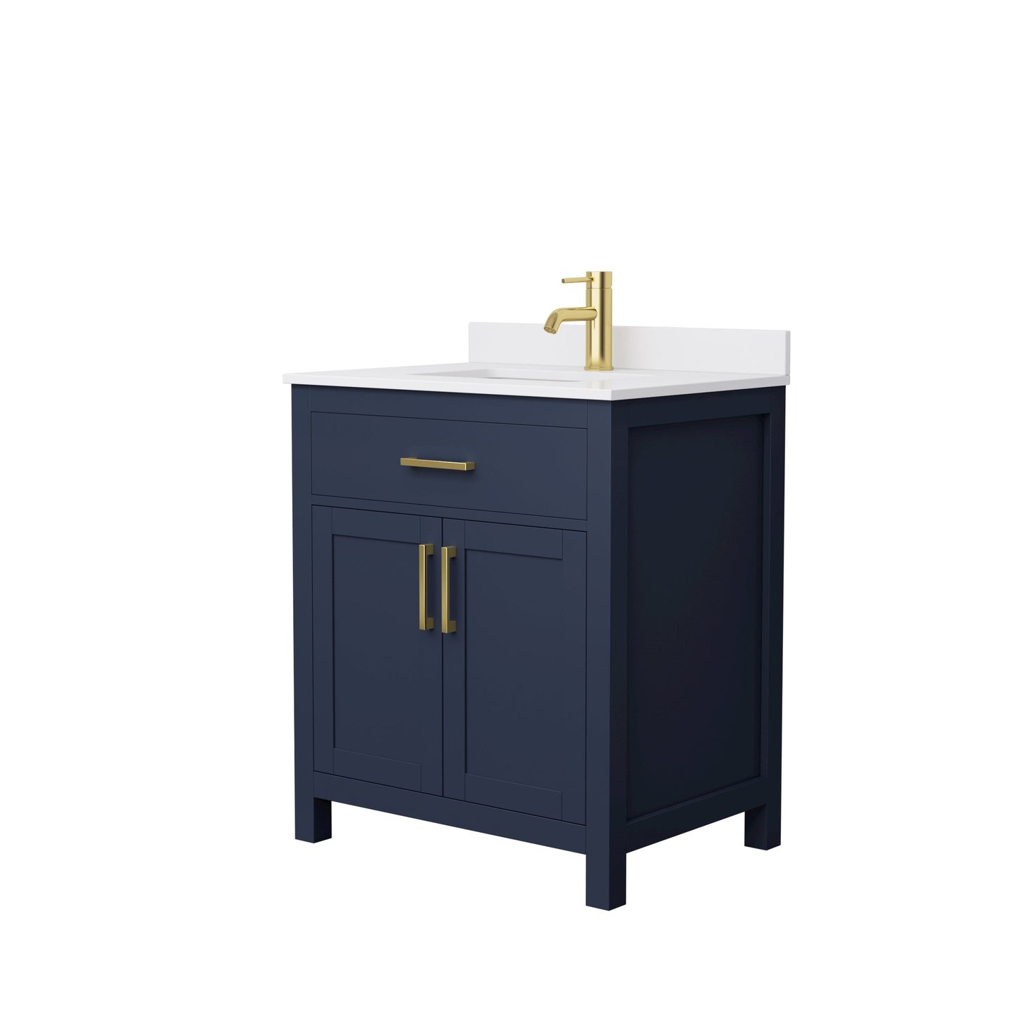 Wyndham Collection Beckett 30" Single Bathroom Dark Blue Vanity With White Cultured Marble Countertop, Undermount Square Sink And Brushed Gold Trim