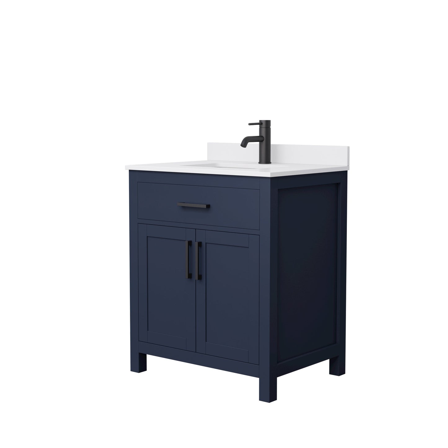 Wyndham Collection Beckett 30" Single Bathroom Dark Blue Vanity With White Cultured Marble Countertop, Undermount Square Sink And Matte Black Trim