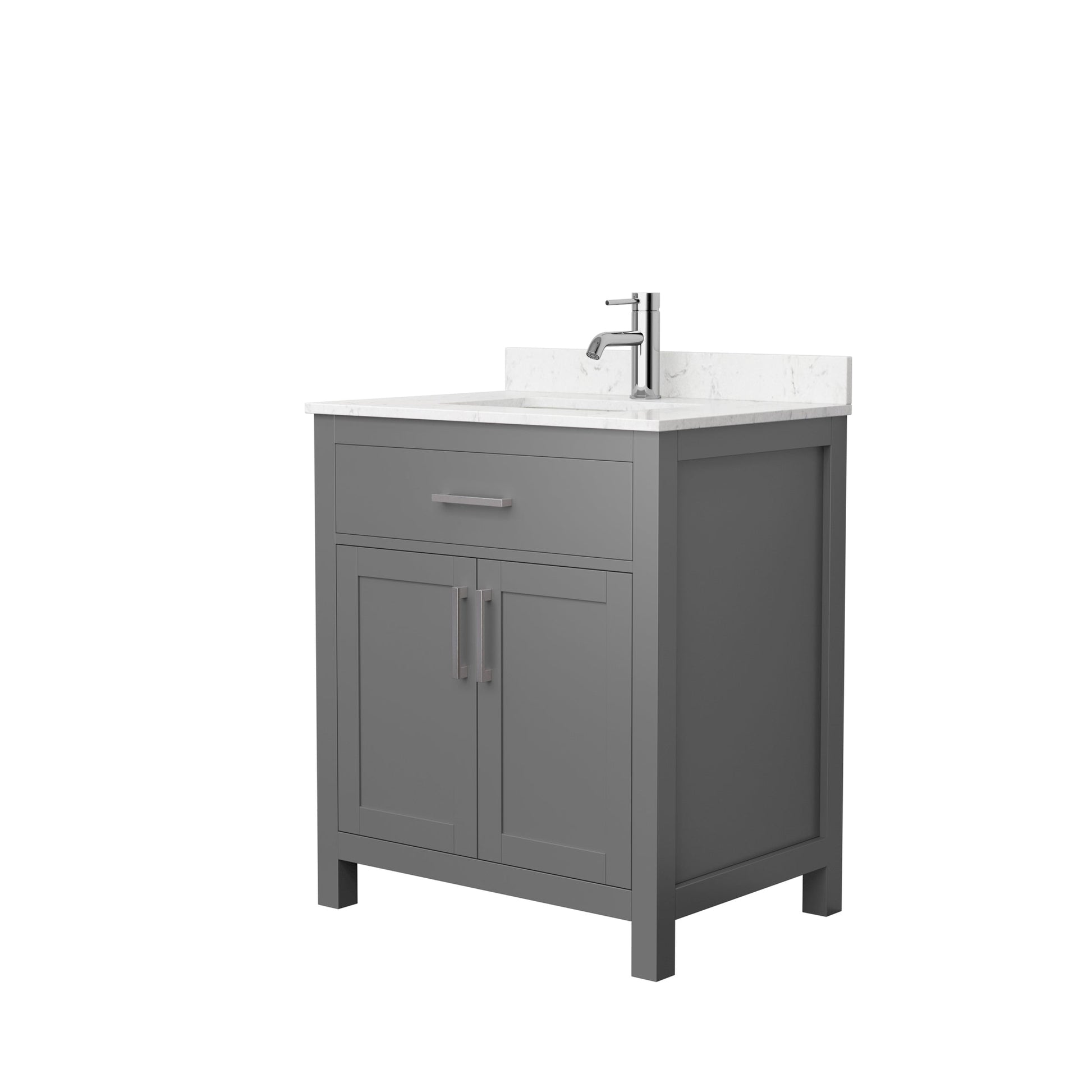 Wyndham Collection Beckett 30" Single Bathroom Dark Gray Vanity With White Carrara Cultured Marble Countertop, Undermount Square Sink And Brushed NIckel Trim