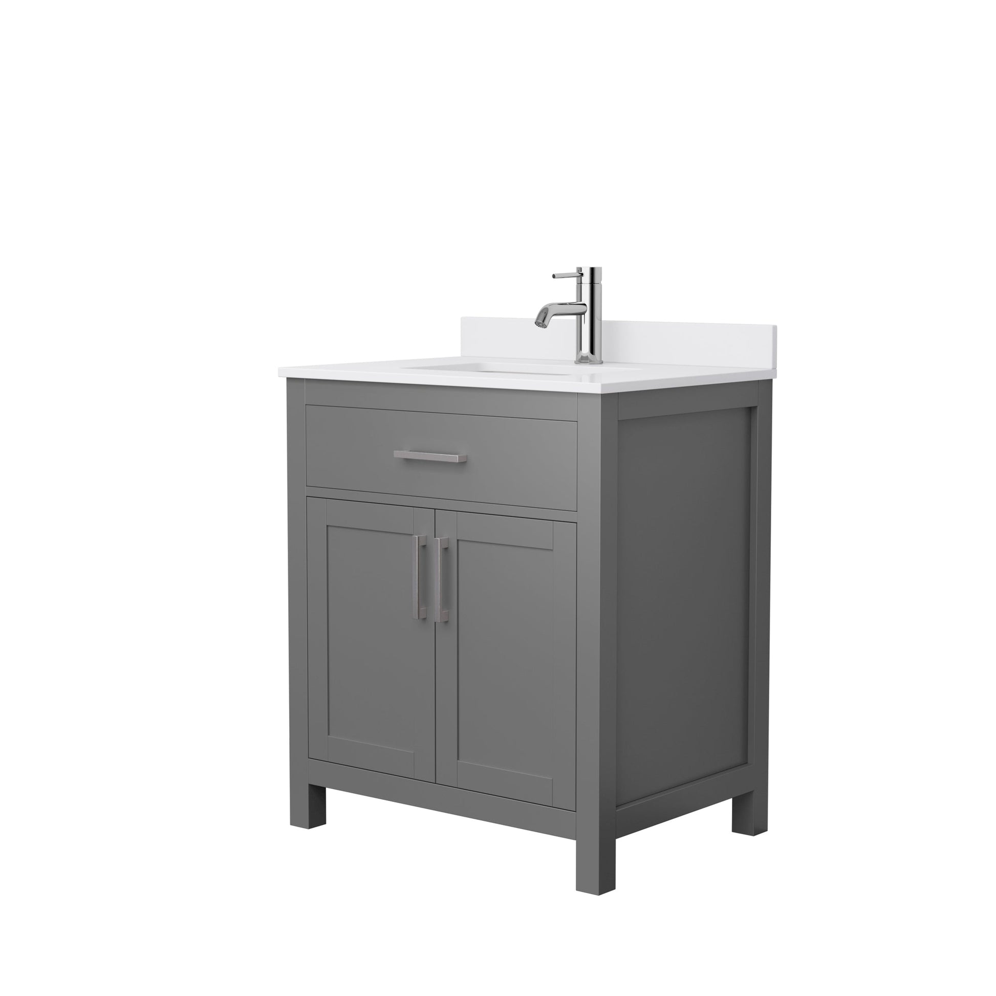 Wyndham Collection Beckett 30" Single Bathroom Dark Gray Vanity With White Cultured Marble Countertop, Undermount Square Sink And Brushed NIckel Trim