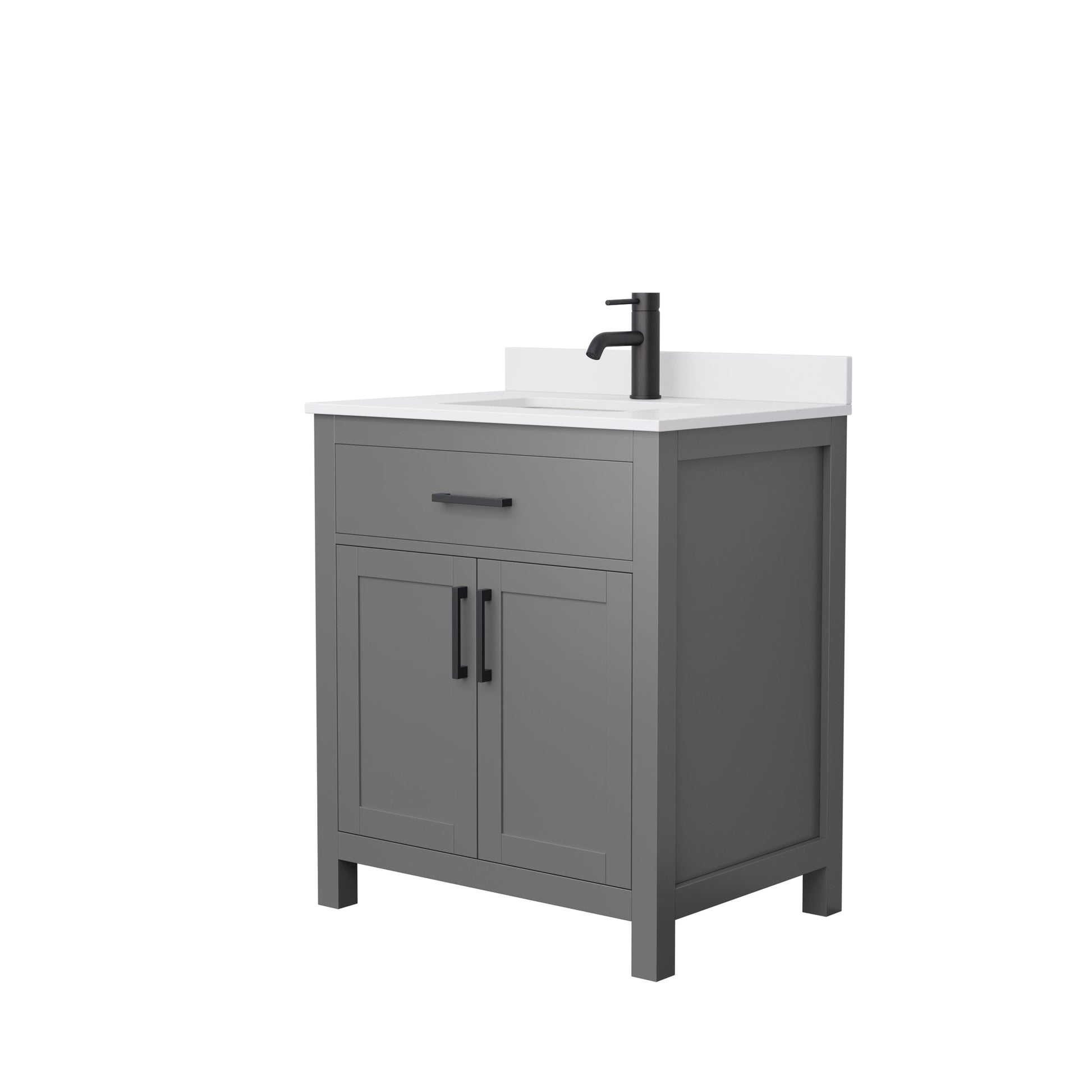 Wyndham Collection Beckett 30" Single Bathroom Dark Gray Vanity With White Cultured Marble Countertop, Undermount Square Sink And Matte Black Trim