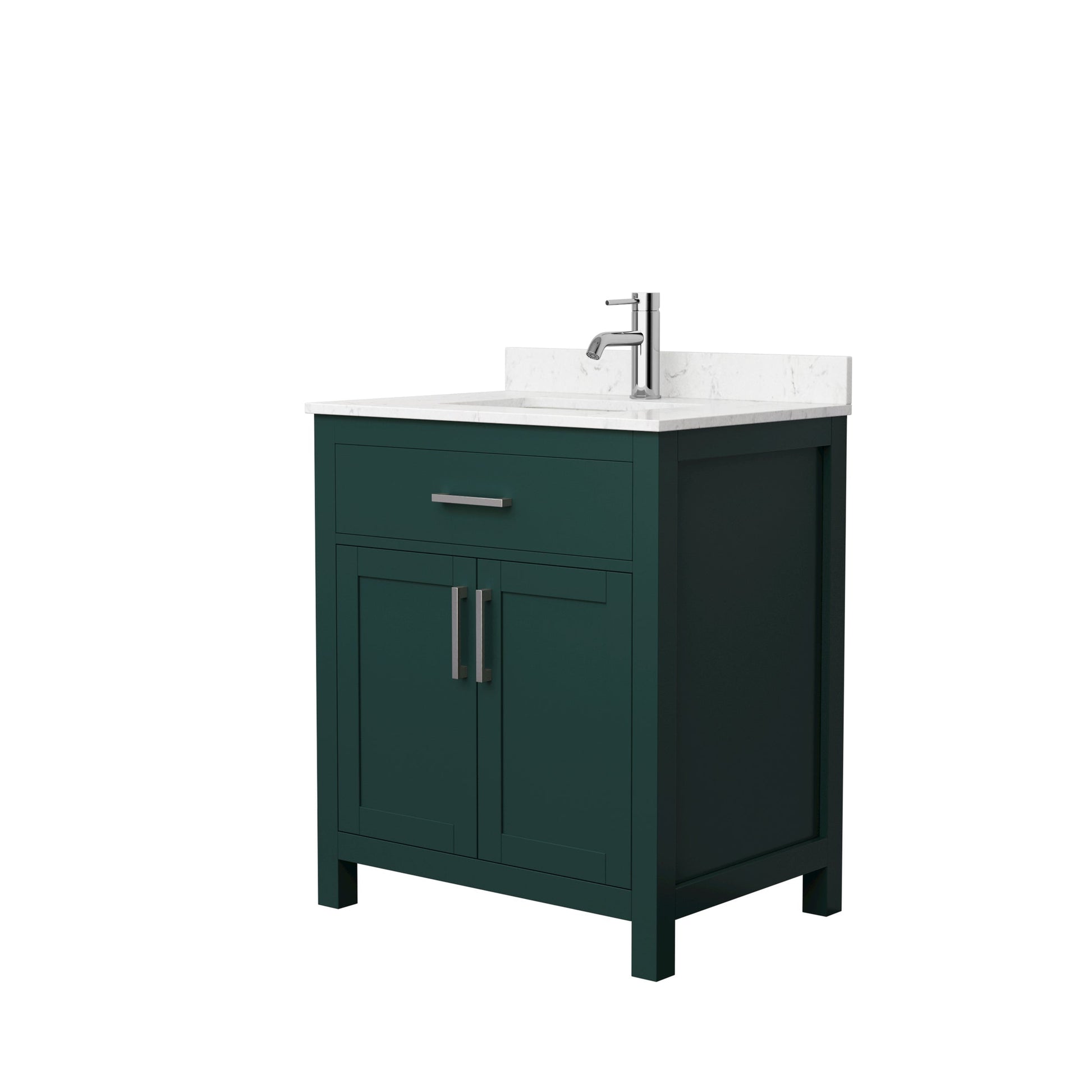 Wyndham Collection Beckett 30" Single Bathroom Green Vanity With White Carrara Cultured Marble Countertop, Undermount Square Sink And Brushed NIckel Trim