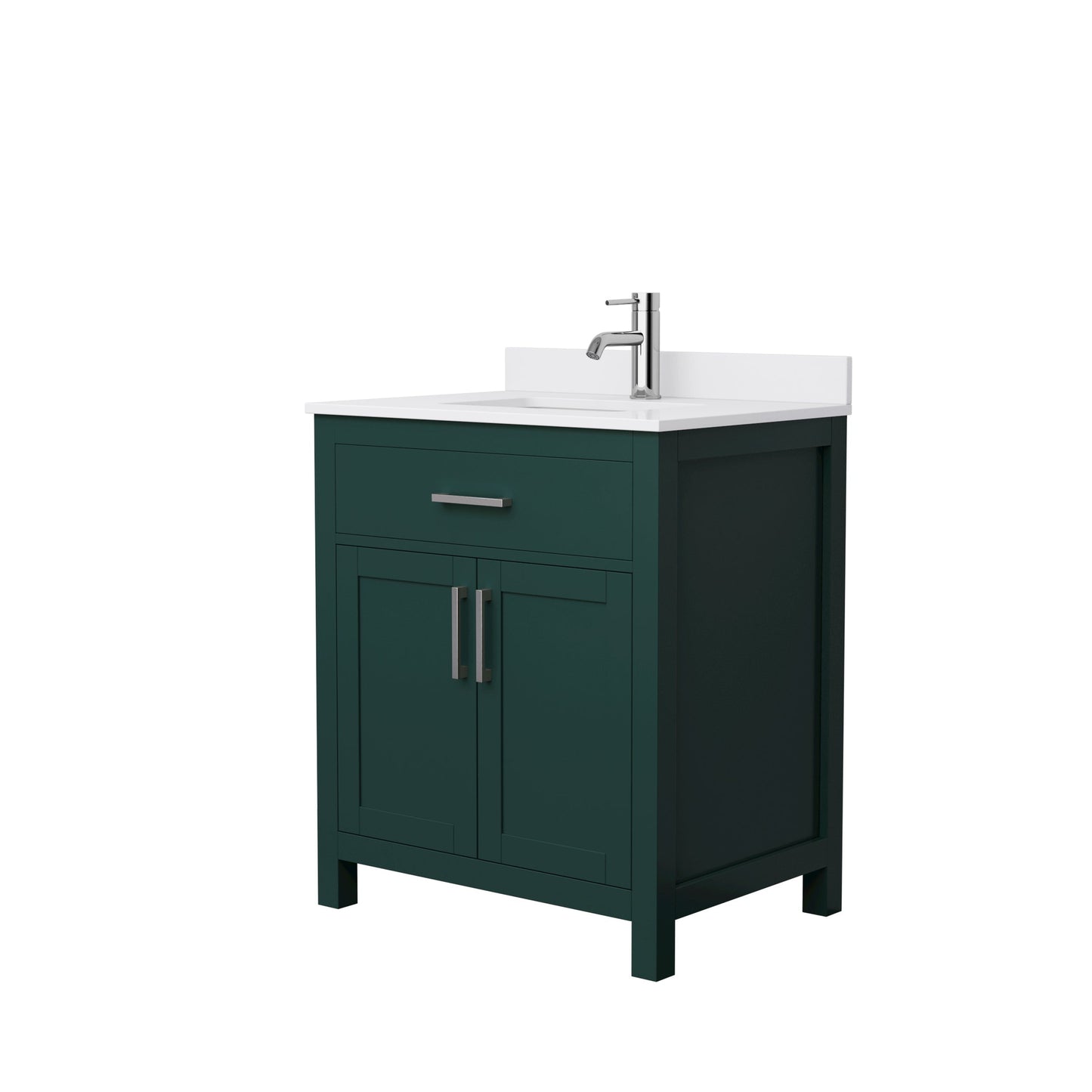 Wyndham Collection Beckett 30" Single Bathroom Green Vanity With White Cultured Marble Countertop, Undermount Square Sink And Brushed NIckel Trim
