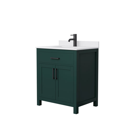 Wyndham Collection Beckett 30" Single Bathroom Green Vanity With White Cultured Marble Countertop, Undermount Square Sink And Matte Black Trim