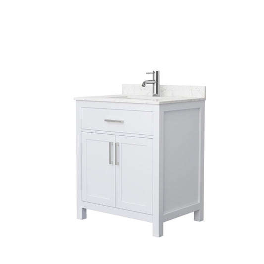 Wyndham Collection Beckett 30" Single Bathroom White Vanity With White Carrara Cultured Marble Countertop, Undermount Square Sink And Brushed NIckel Trim
