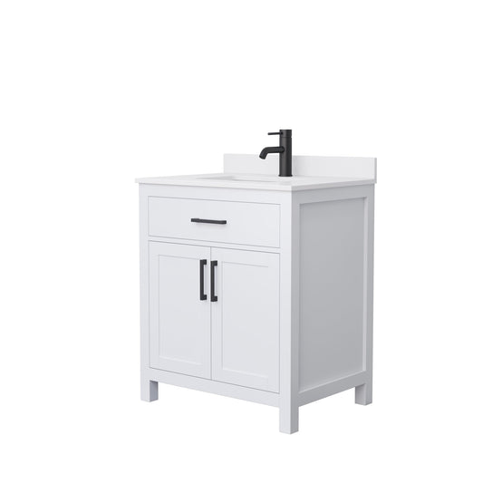 Wyndham Collection Beckett 30" Single Bathroom White Vanity With White Cultured Marble Countertop, Undermount Square Sink And Matte Black Trim