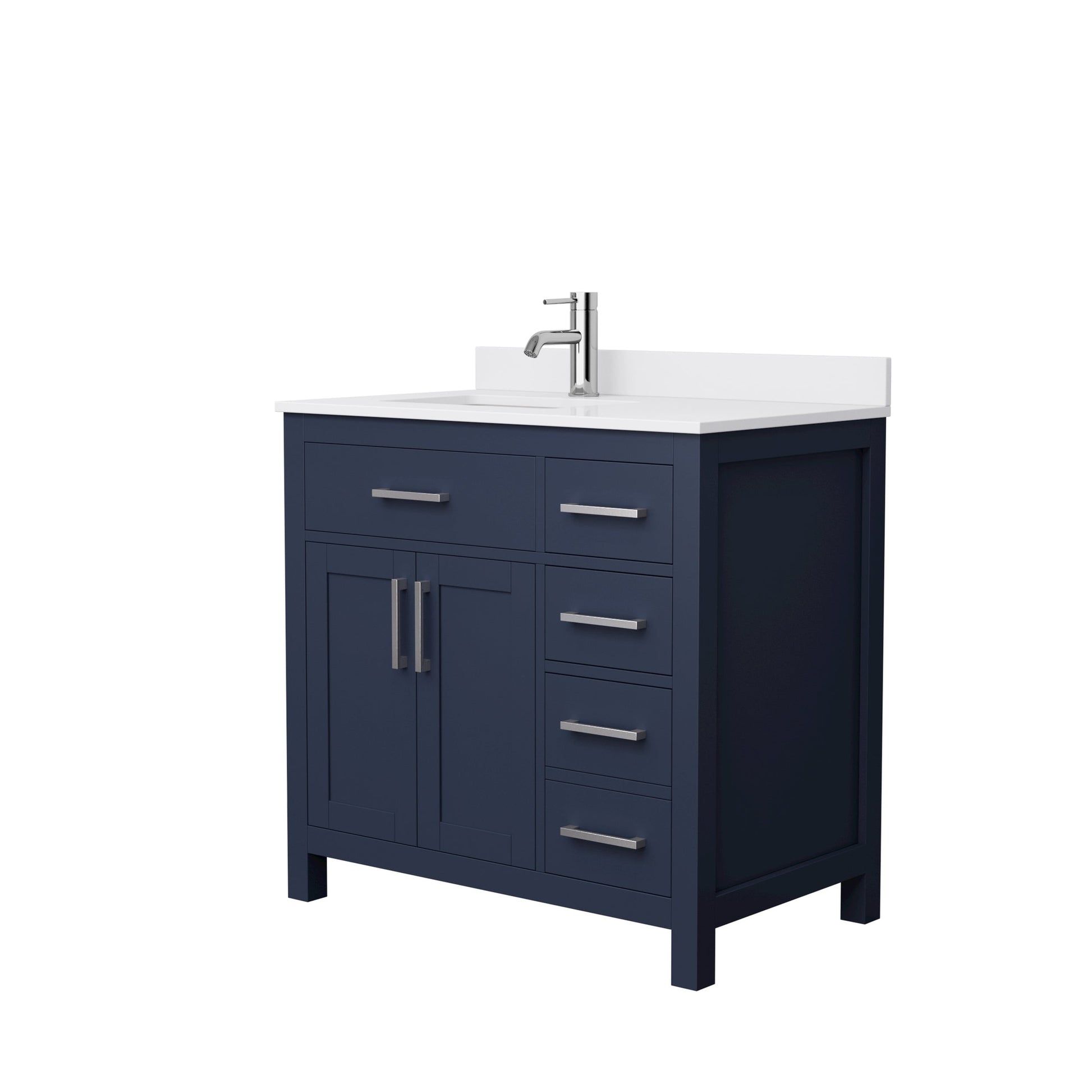 Wyndham Collection Beckett 36" Single Bathroom Dark Blue Vanity With White Cultured Marble Countertop, Undermount Square Sink And Brushed NIckel Trim