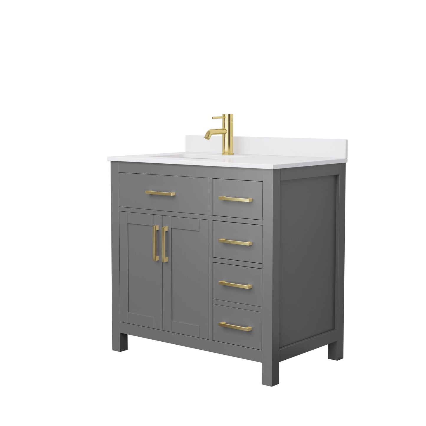 Wyndham Collection Beckett 36" Single Bathroom Dark Gray Vanity With White Cultured Marble Countertop, Undermount Square Sink And Brushed Gold Trim