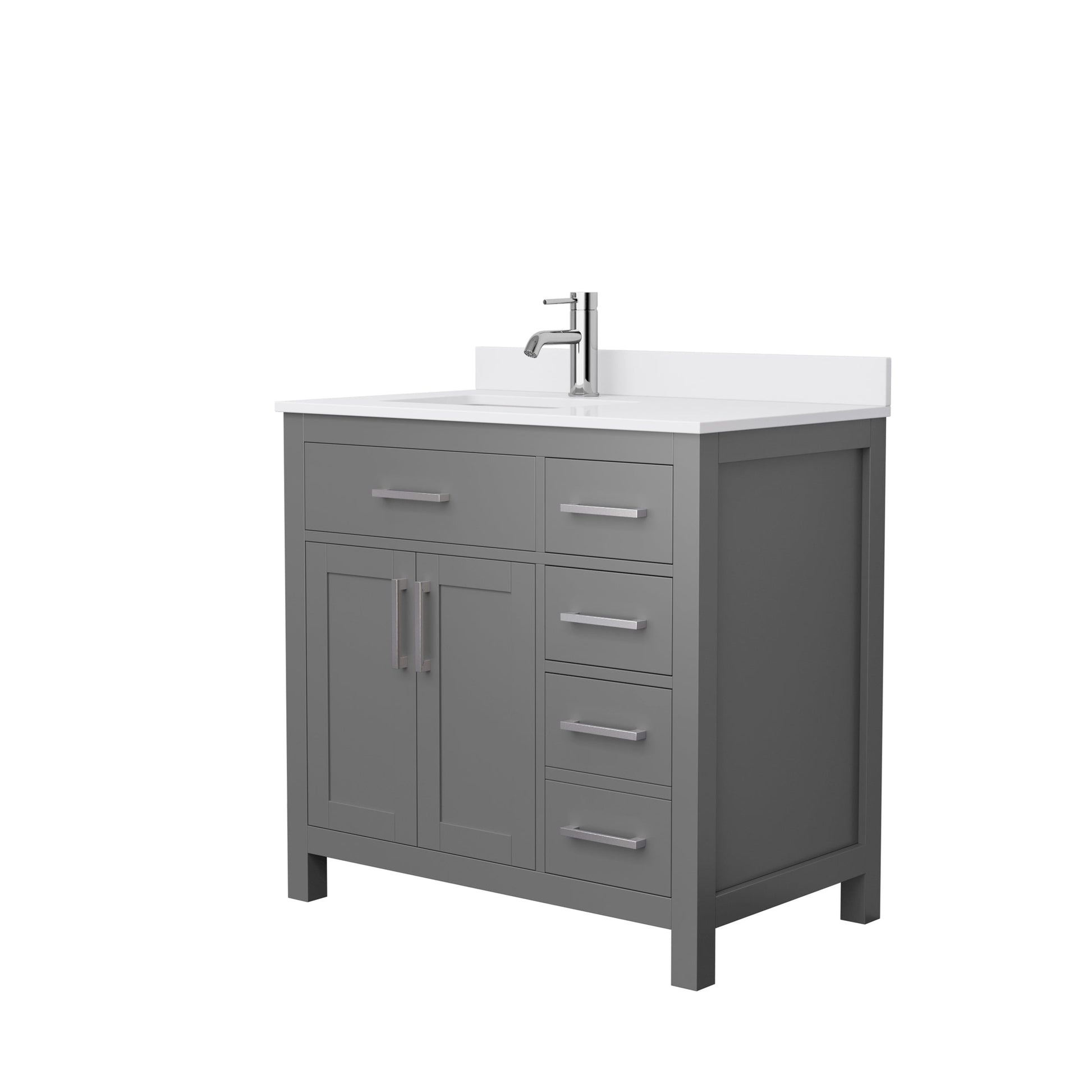 Wyndham Collection Beckett 36" Single Bathroom Dark Gray Vanity With White Cultured Marble Countertop, Undermount Square Sink And Brushed NIckel Trim