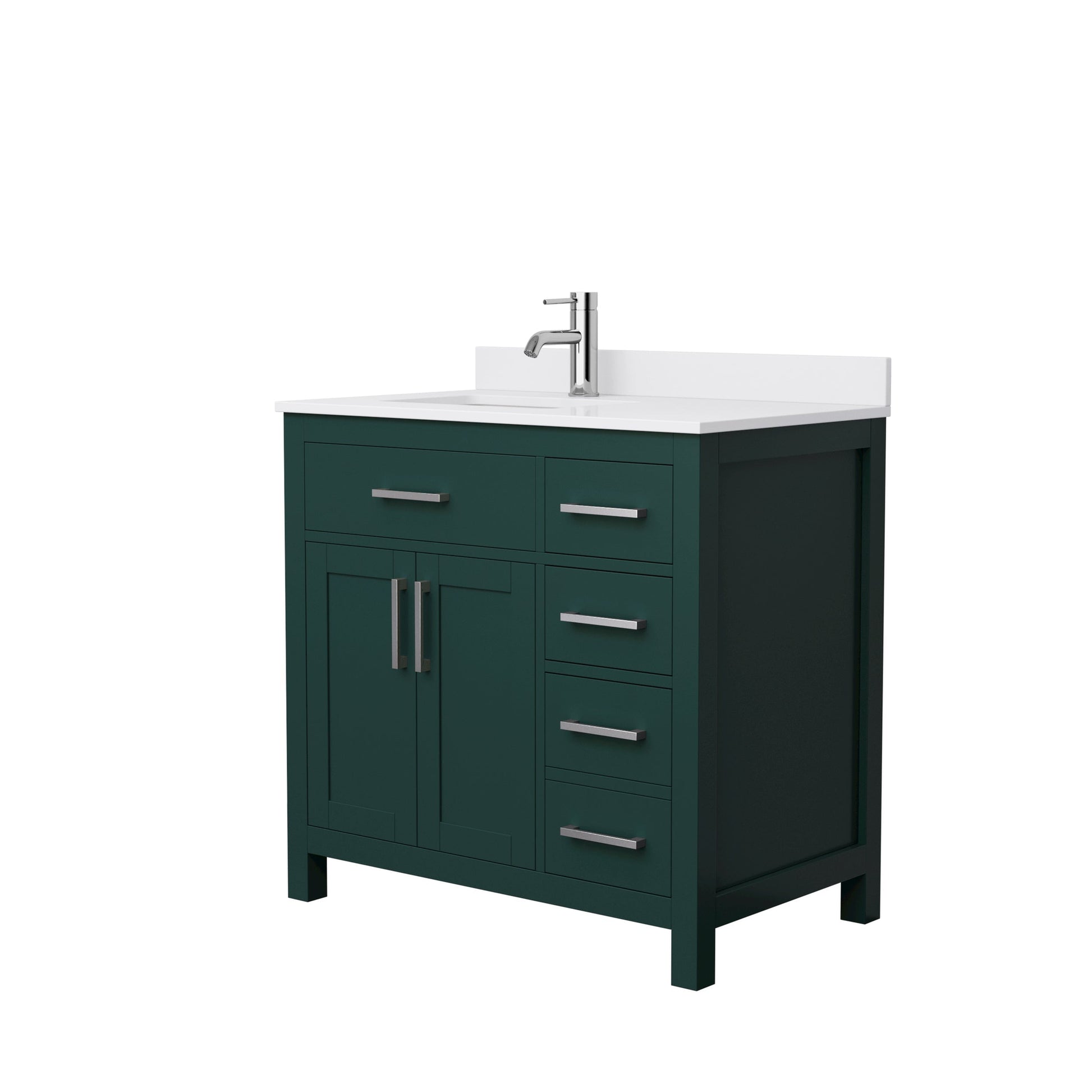 Wyndham Collection Beckett 36" Single Bathroom Green Vanity With White Cultured Marble Countertop, Undermount Square Sink And Brushed NIckel Trim