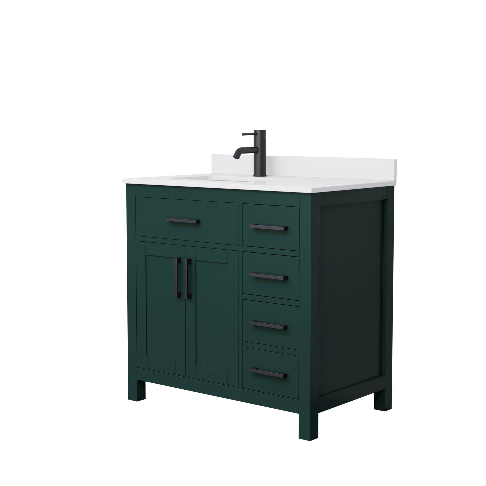 Wyndham Collection Beckett 36" Single Bathroom Green Vanity With White Cultured Marble Countertop, Undermount Square Sink And Matte Black Trim