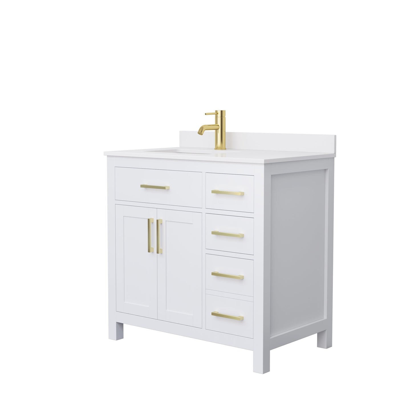 Wyndham Collection Beckett 36" Single Bathroom White Vanity With White Cultured Marble Countertop, Undermount Square Sink And Brushed Gold Trim