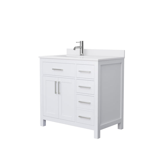 Wyndham Collection Beckett 36" Single Bathroom White Vanity With White Cultured Marble Countertop, Undermount Square Sink And Brushed NIckel Trim