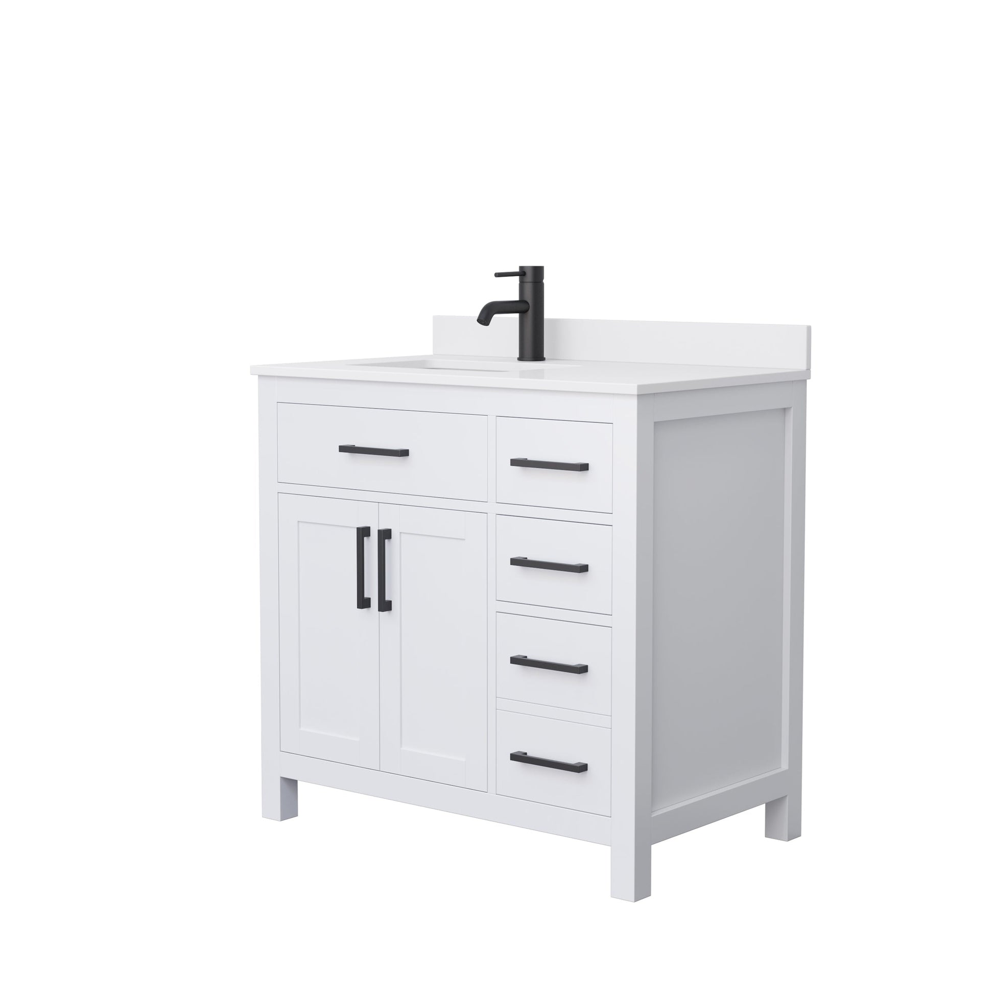 Wyndham Collection Beckett 36" Single Bathroom White Vanity With White Cultured Marble Countertop, Undermount Square Sink And Matte Black Trim