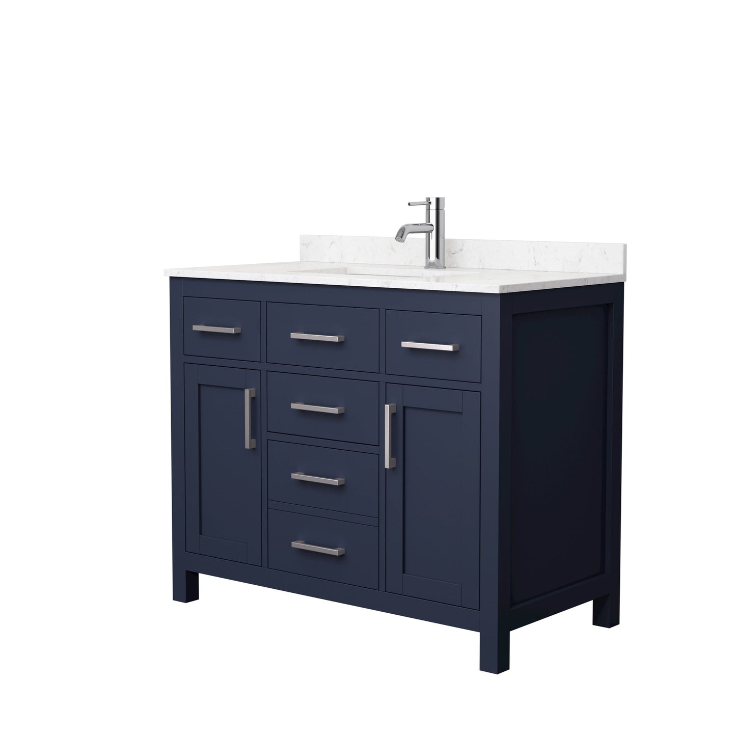 Wyndham Collection Beckett 42" Single Bathroom Dark Blue Vanity With White Carrara Cultured Marble Countertop, Undermount Square Sink And Brushed Nickel Trim