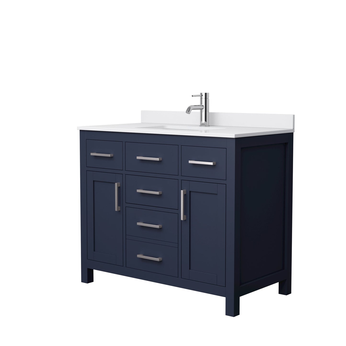 Wyndham Collection Beckett 42" Single Bathroom Dark Blue Vanity With White Cultured Marble Countertop, Undermount Square Sink And Brushed Nickel Trim