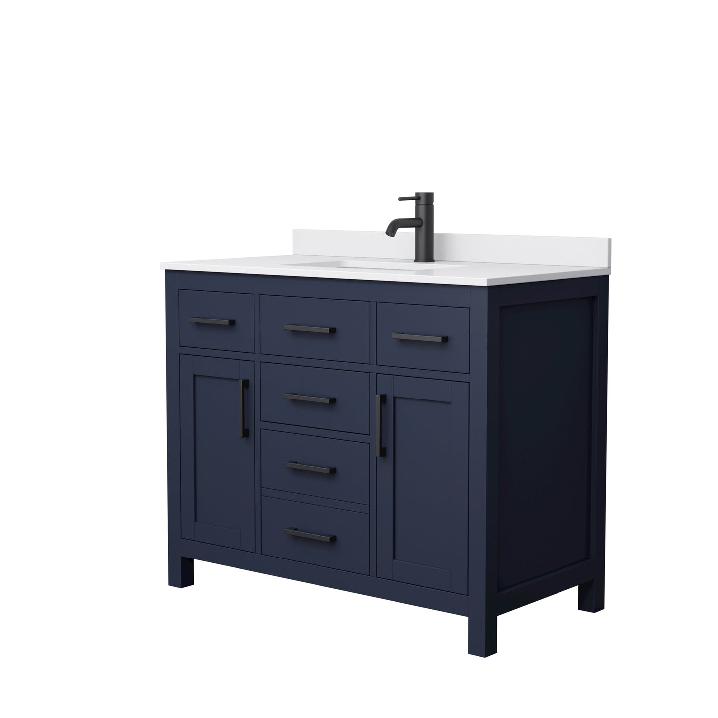 Wyndham Collection Beckett 42" Single Bathroom Dark Blue Vanity With White Cultured Marble Countertop, Undermount Square Sink And Matte Black Trim