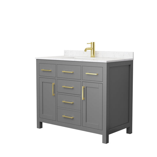 Wyndham Collection Beckett 42" Single Bathroom Dark Gray Vanity With White Carrara Cultured Marble Countertop, Undermount Square Sink And Brushed Gold Trim