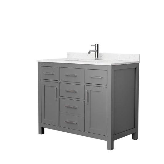 Wyndham Collection Beckett 42" Single Bathroom Dark Gray Vanity With White Carrara Cultured Marble Countertop, Undermount Square Sink And Brushed Nickel Trim