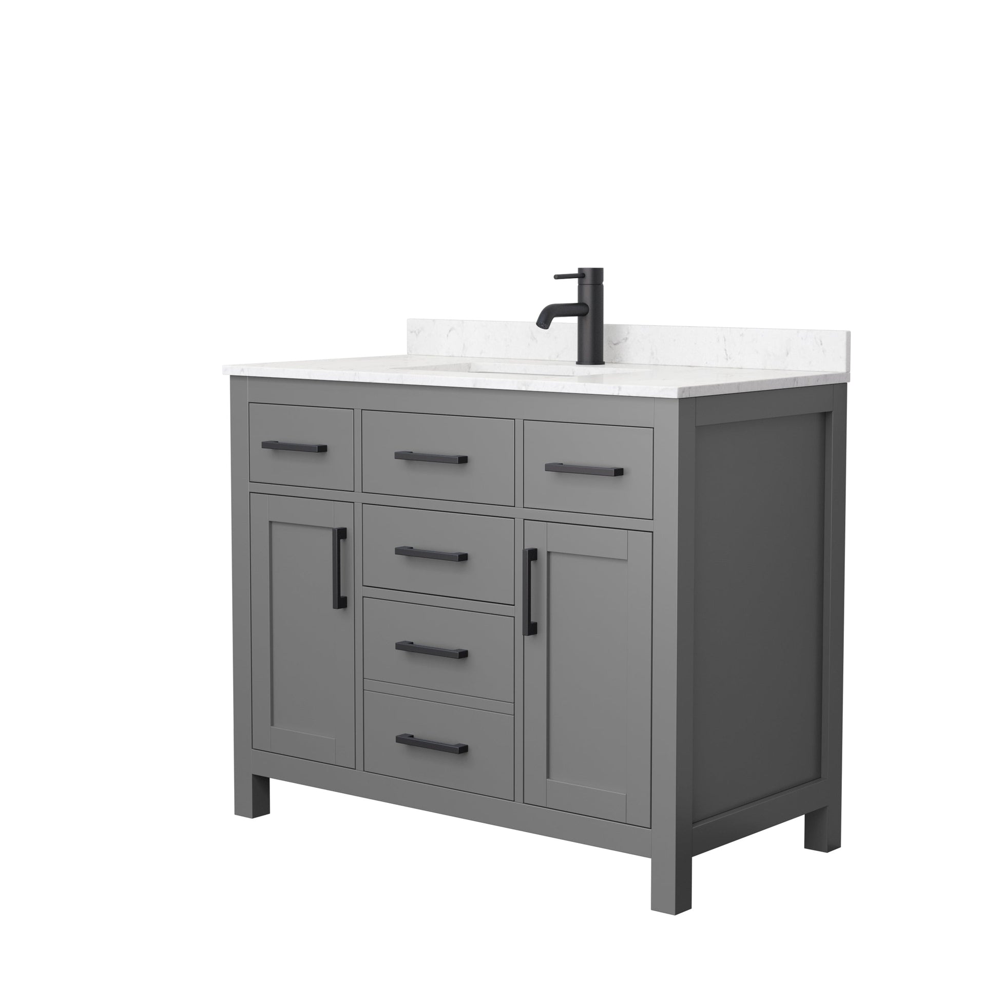 Wyndham Collection Beckett 42" Single Bathroom Dark Gray Vanity With White Carrara Cultured Marble Countertop, Undermount Square Sink And Matte Black Trim